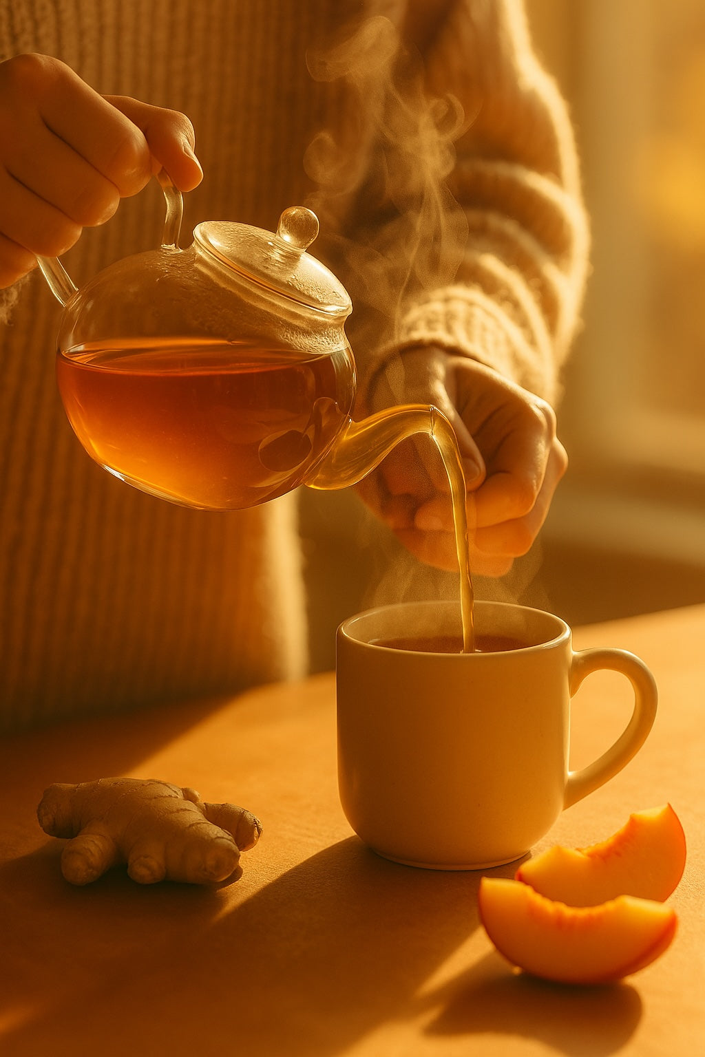 Ginger Peach Glow — Radiant Herbal Tea Blend (24 Tea Bags)