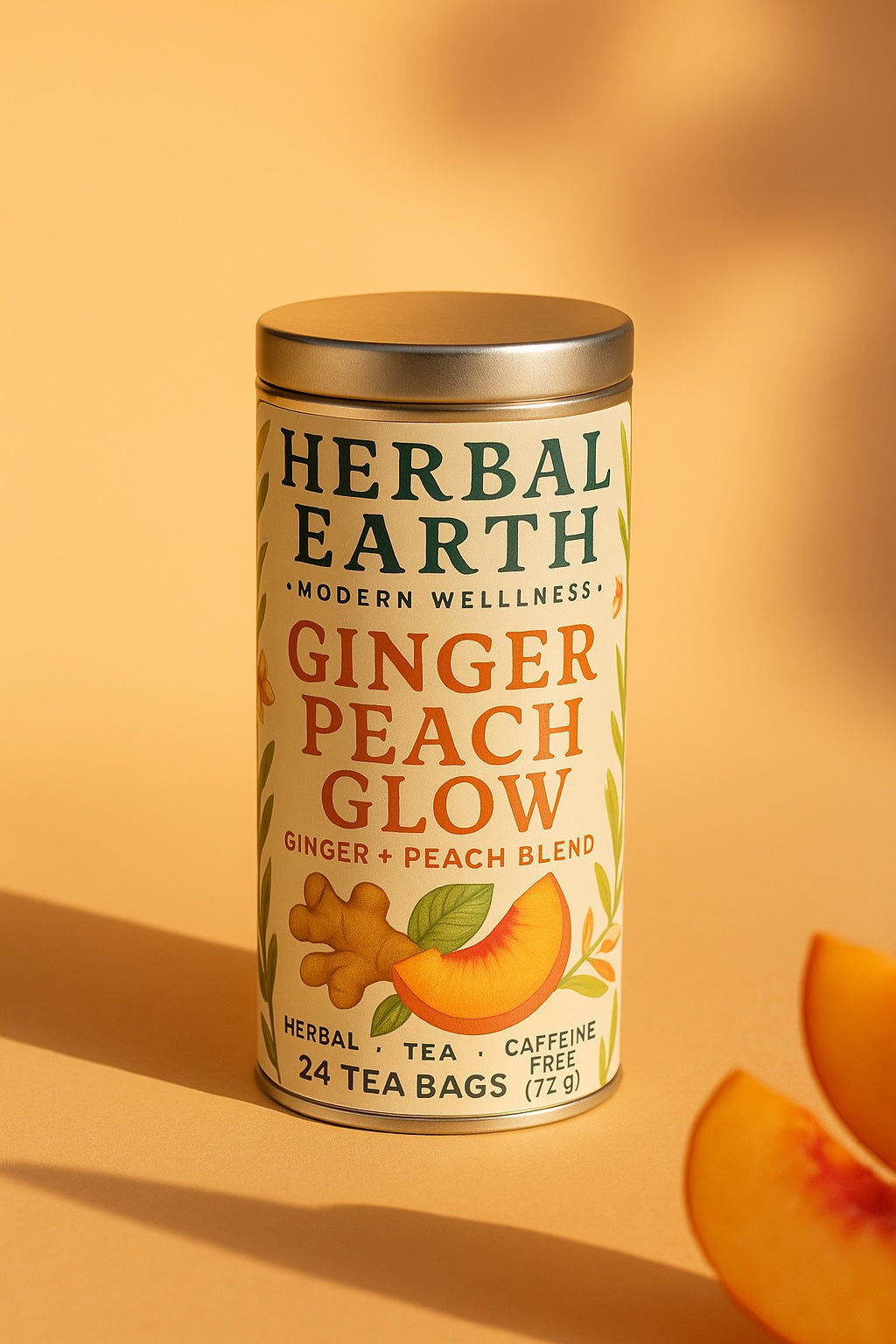 Ginger Peach Glow — Radiant Herbal Tea Blend (24 Tea Bags)